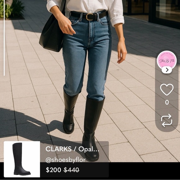 Clarks Shoes - CLARKS / Opal Glow / Black / Leather / Zipper / Knee High / Size 9.5M